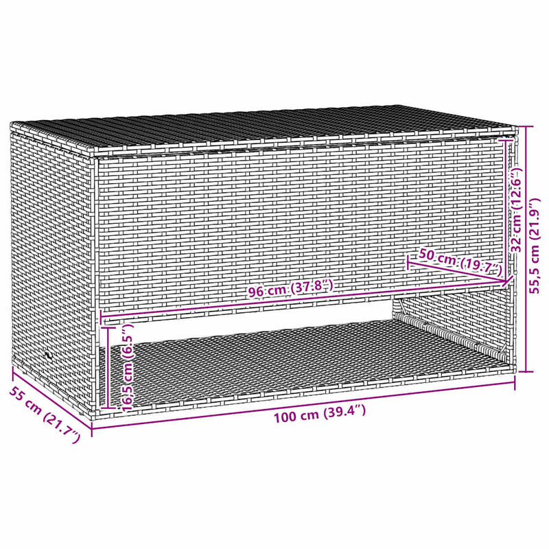 vidaXL Outdoor Cushion Box Brown 100x55x55.5 cm Poly Rattan
