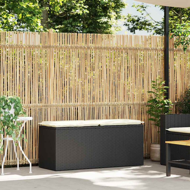 vidaXL Garden Bench with Cushion Black 110x40x44 cm Poly Rattan