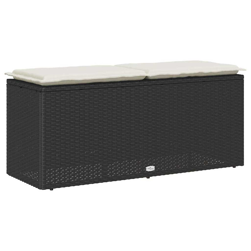 vidaXL Garden Bench with Cushion Black 110x40x44 cm Poly Rattan