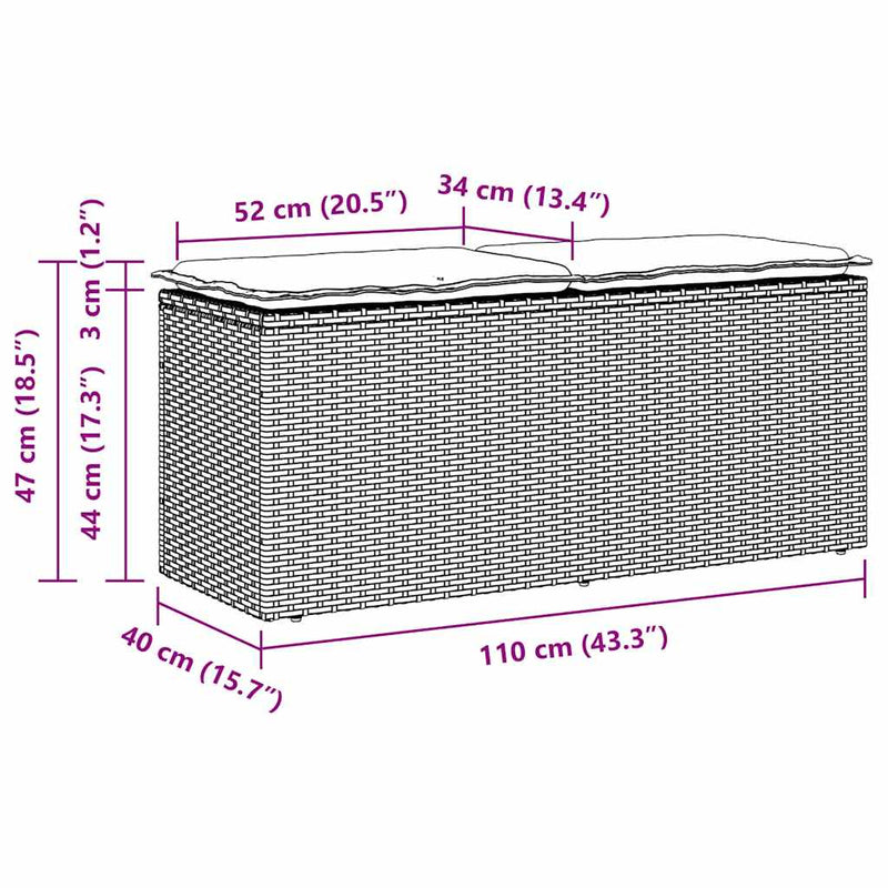 vidaXL Garden Bench with Cushion Black 110x40x44 cm Poly Rattan