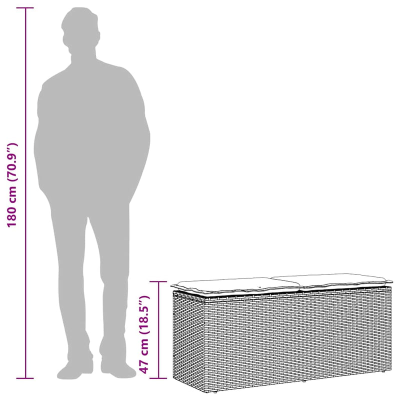 vidaXL Garden Bench with Cushion Grey 110x40x44 cm Poly Rattan