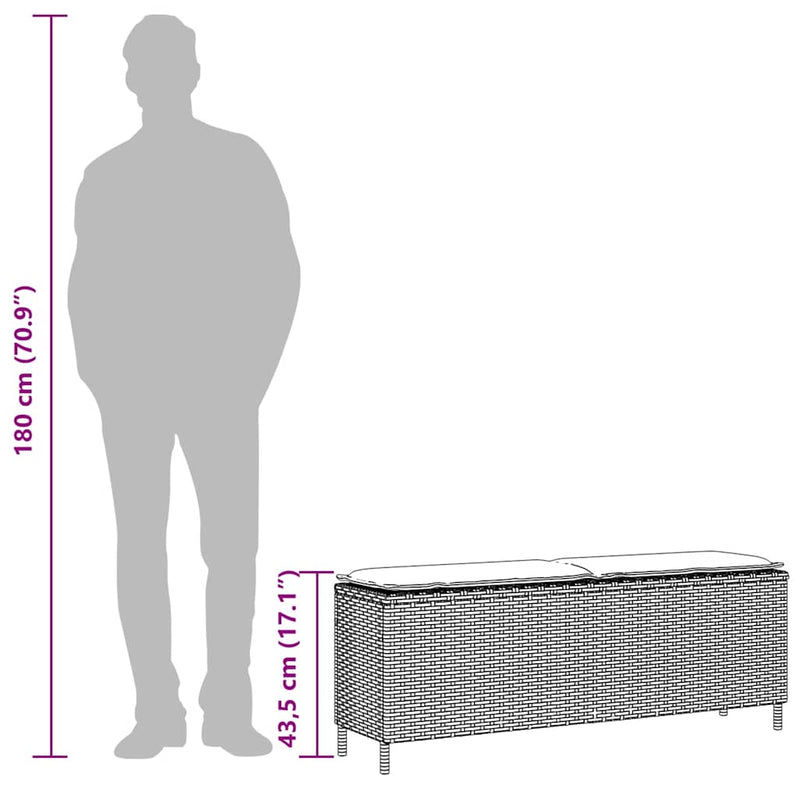 vidaXL Garden Bench with Cushion Grey 110x30x40.5 cm Poly Rattan