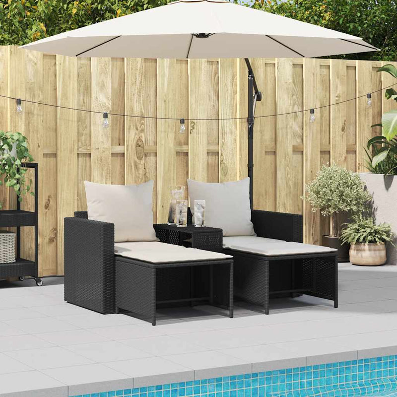vidaXL 5 Piece Garden Sofa Set with Cushions Stackable Black Poly Rattan