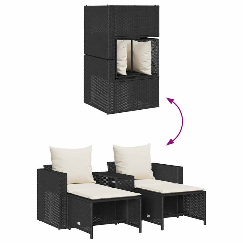 vidaXL 5 Piece Garden Sofa Set with Cushions Stackable Black Poly Rattan