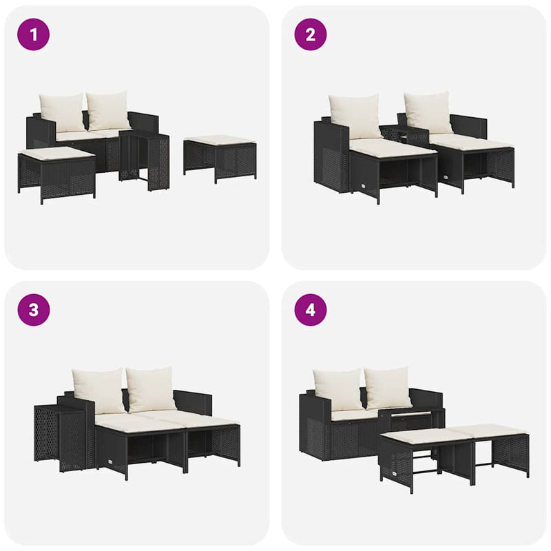 vidaXL 5 Piece Garden Sofa Set with Cushions Stackable Black Poly Rattan