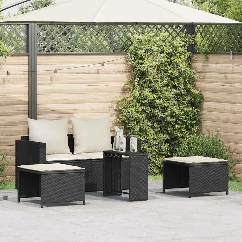 vidaXL 5 Piece Garden Sofa Set with Cushions Stackable Black Poly Rattan