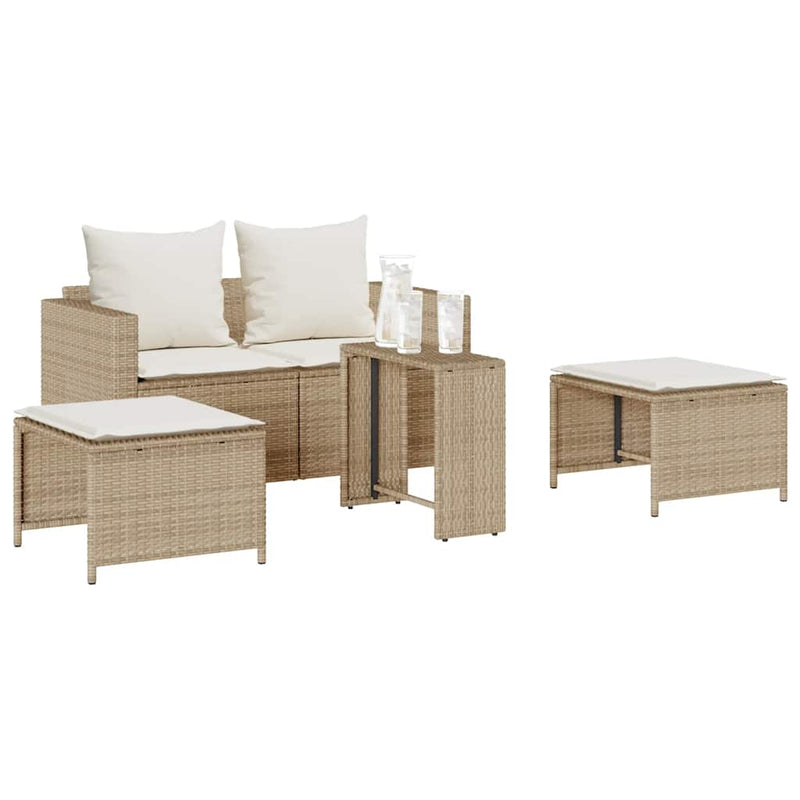 vidaXL 5 Piece Garden Sofa Set with Cushions Stackable Beige Poly Rattan