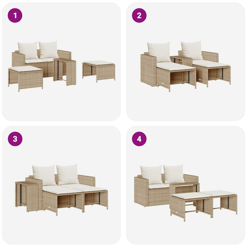 vidaXL 5 Piece Garden Sofa Set with Cushions Stackable Beige Poly Rattan