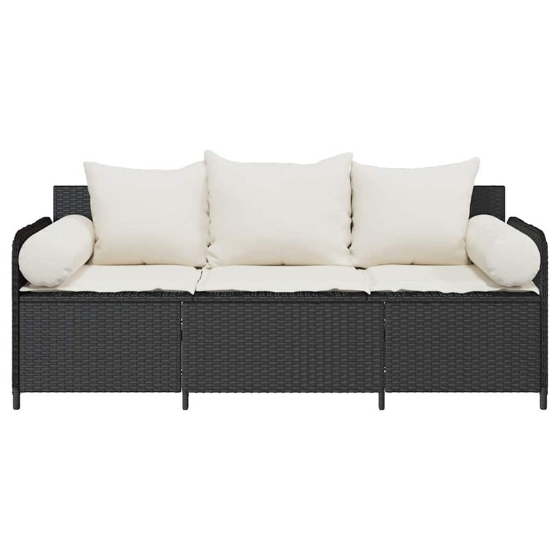 Garden Sofa with Cushions 3-Seater Black Poly Rattan