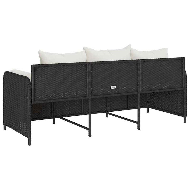 Garden Sofa with Cushions 3-Seater Black Poly Rattan