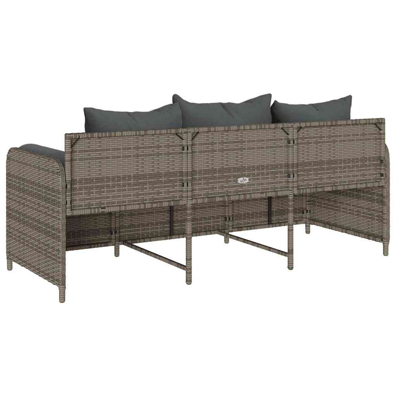 vidaXL Garden Sofa with Cushions 3-Seater Grey Poly Rattan