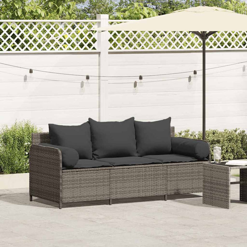 Garden Sofa with Cushions 3-Seater Grey Poly Rattan