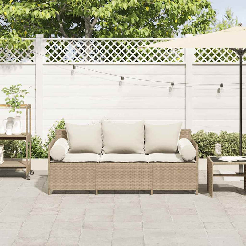 Garden Sofa with Cushions 3-Seater Beige Poly Rattan