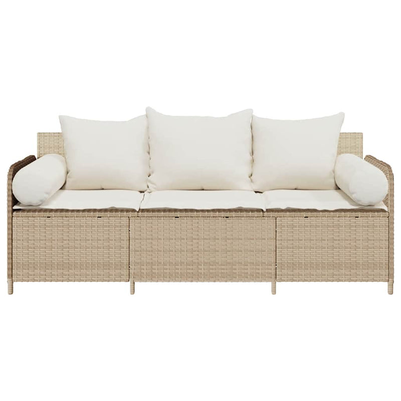 vidaXL Garden Sofa with Cushions 3-Seater Beige Poly Rattan
