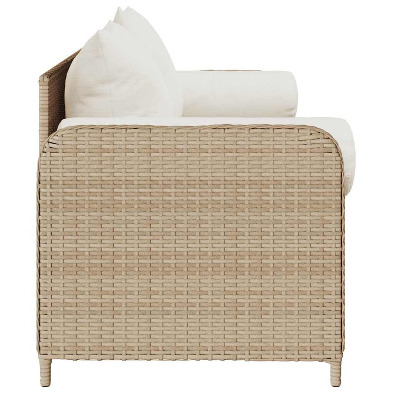 vidaXL Garden Sofa with Cushions 3-Seater Beige Poly Rattan