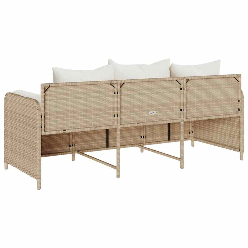 vidaXL Garden Sofa with Cushions 3-Seater Beige Poly Rattan