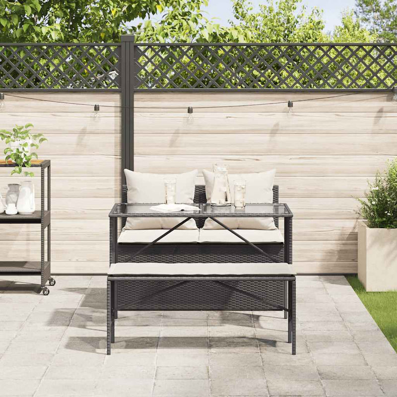 vidaXL 3 Piece Garden Dining Set with Cushions Black Poly Rattan