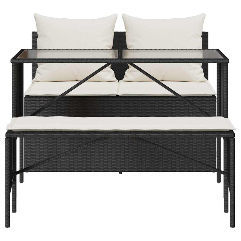 vidaXL 3 Piece Garden Dining Set with Cushions Black Poly Rattan