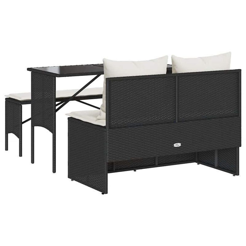 vidaXL 3 Piece Garden Dining Set with Cushions Black Poly Rattan