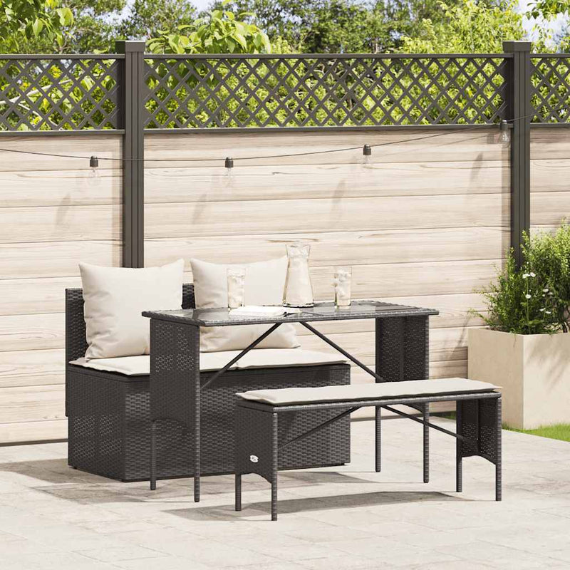 vidaXL 3 Piece Garden Dining Set with Cushions Black Poly Rattan