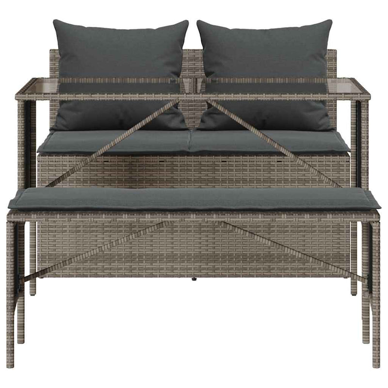 vidaXL 3 Piece Garden Dining Set with Cushions Grey Poly Rattan