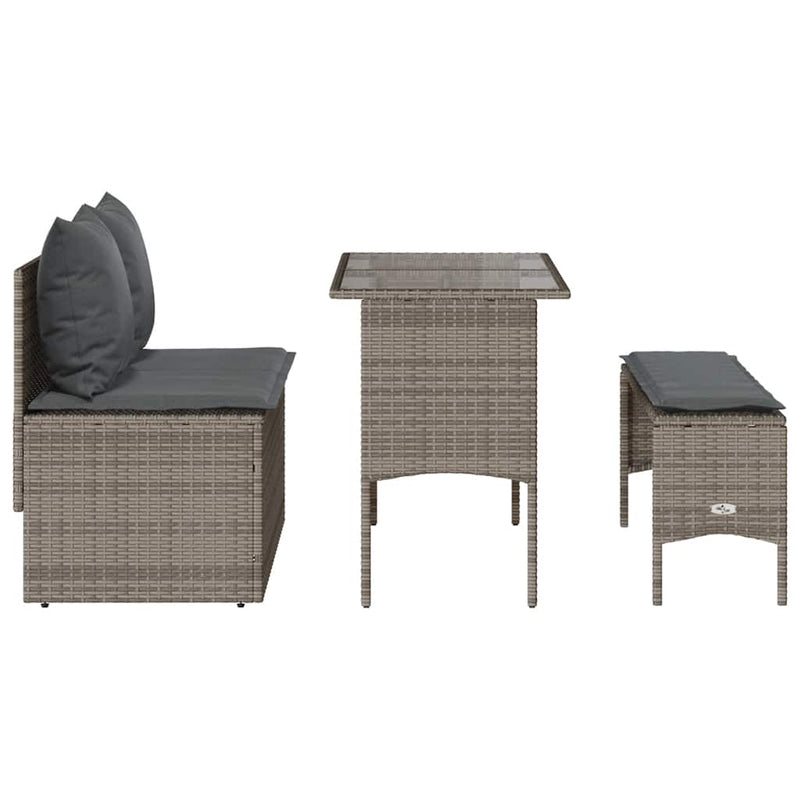 vidaXL 3 Piece Garden Dining Set with Cushions Grey Poly Rattan