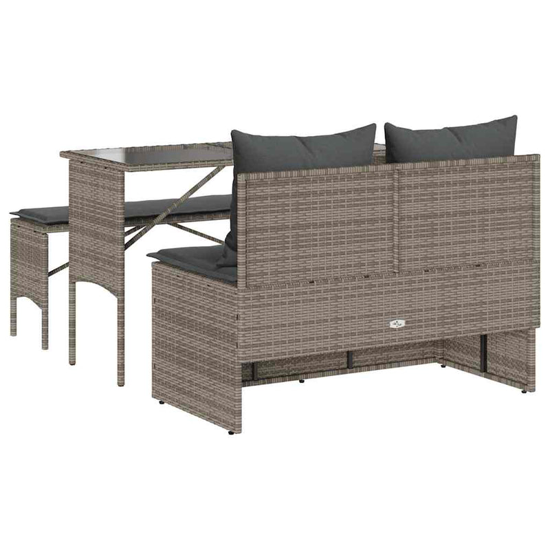 vidaXL 3 Piece Garden Dining Set with Cushions Grey Poly Rattan