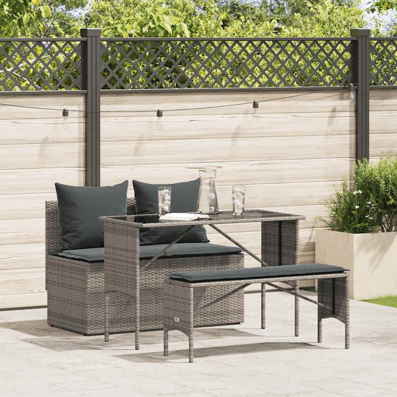 vidaXL 3 Piece Garden Dining Set with Cushions Grey Poly Rattan