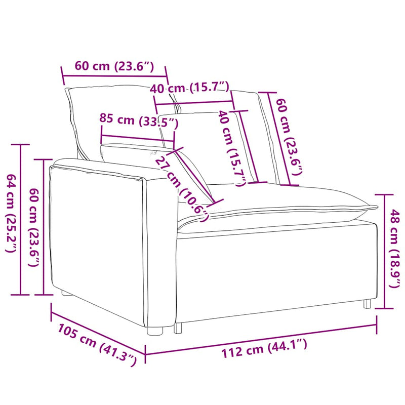 vidaXL Modular Sofa Armrest End Module with Cushions Dark Grey 100 cm