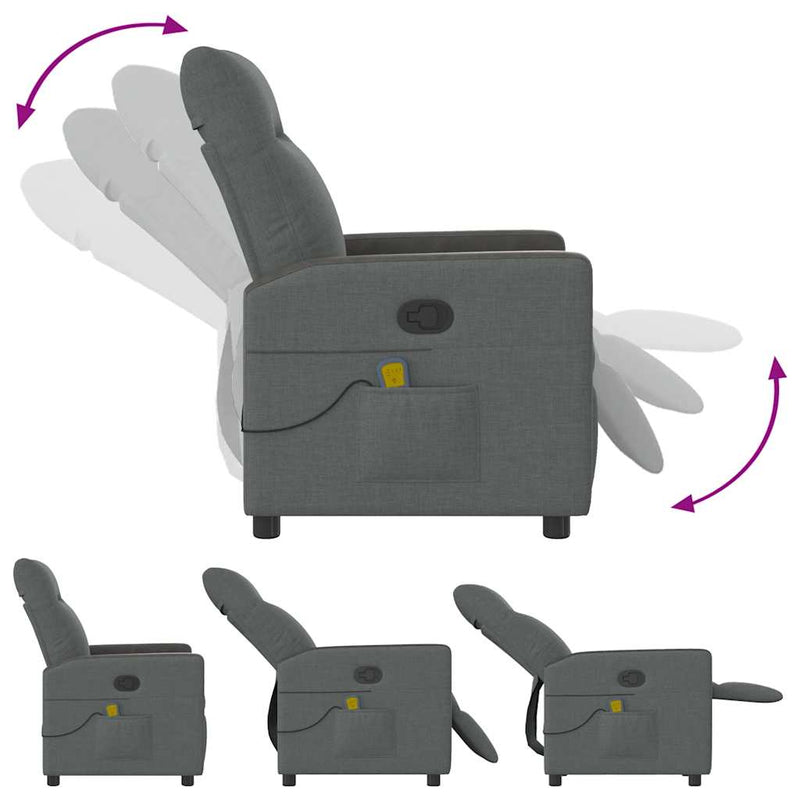 vidaXL Massage Recliner Chair Dark Grey Fabric