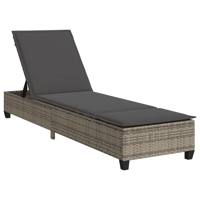 Sun Lounger with Cushions Grey 55x200x25.5cm Poly Rattan
