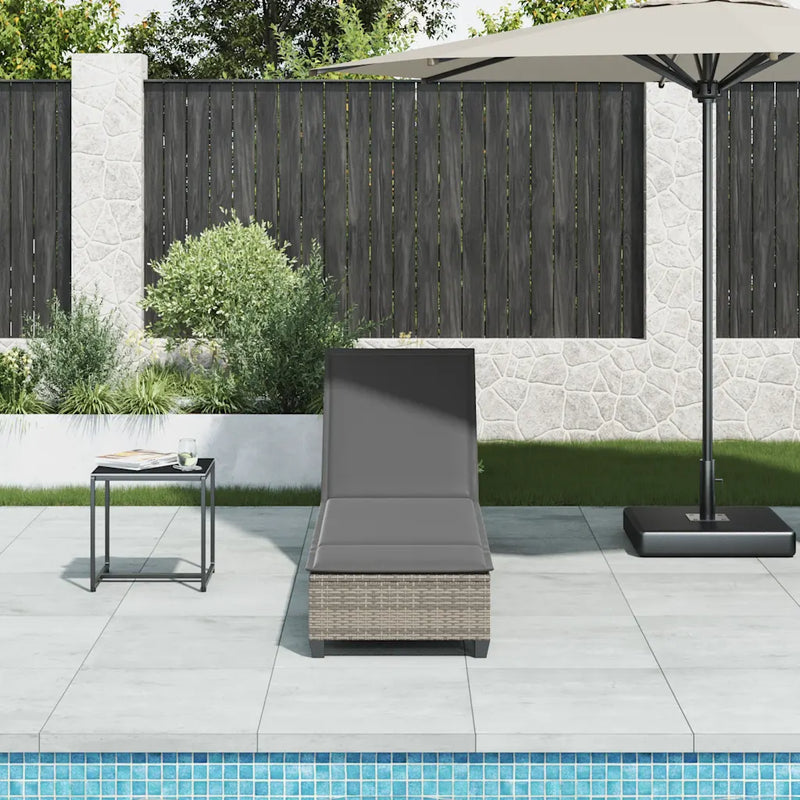 Sun Lounger with Cushions Grey 55x200x25.5cm Poly Rattan