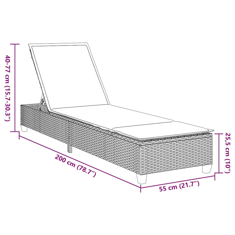 Sun Lounger with Cushions Grey 55x200x25.5cm Poly Rattan