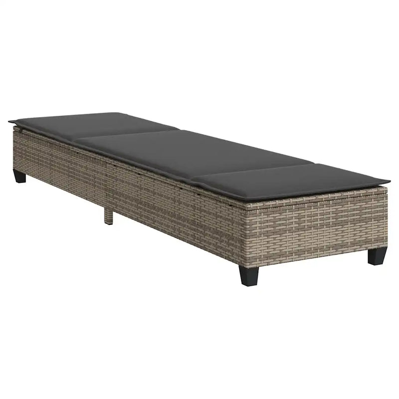 Sun Lounger with Cushions Grey 55x200x25.5cm Poly Rattan
