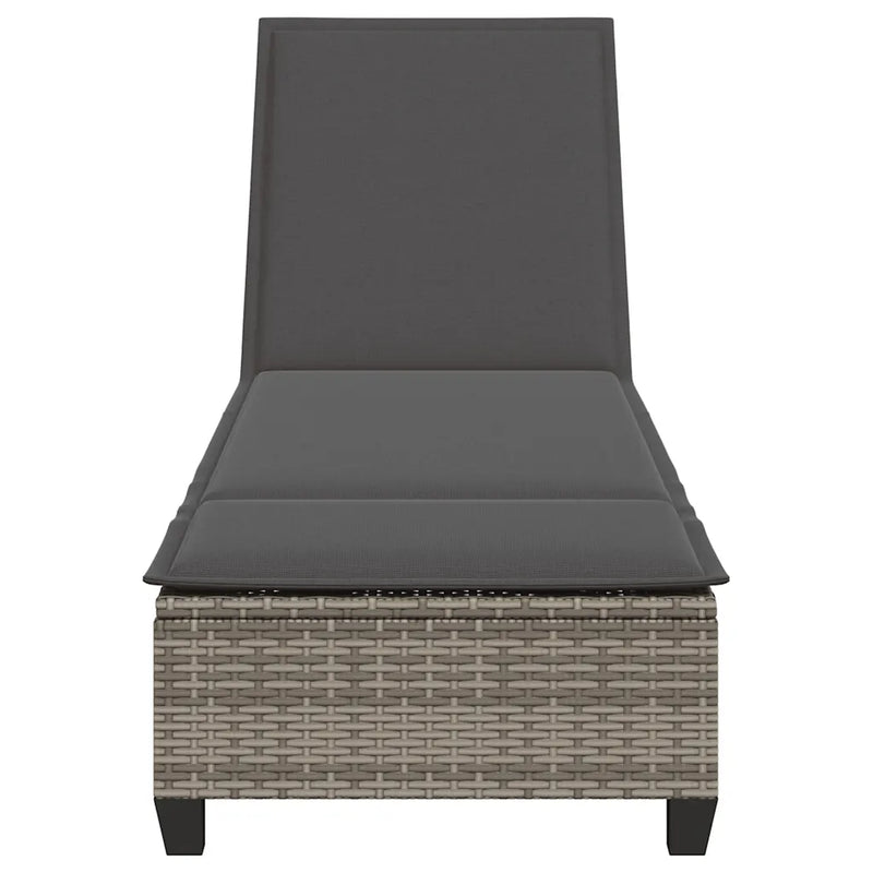 Sun Lounger with Cushions Grey 55x200x25.5cm Poly Rattan
