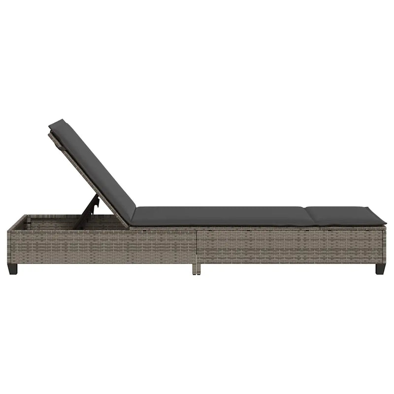 Sun Lounger with Cushions Grey 55x200x25.5cm Poly Rattan