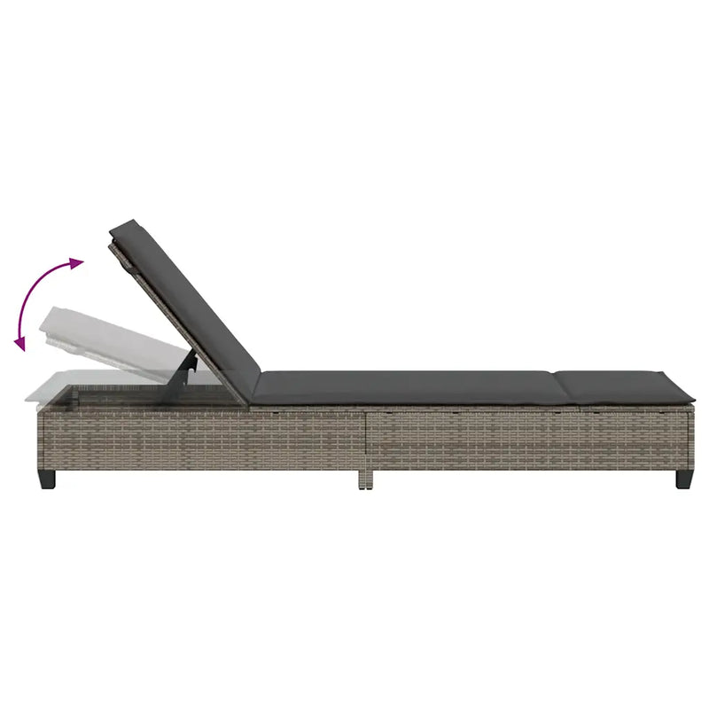 Sun Lounger with Cushions Grey 55x200x25.5cm Poly Rattan