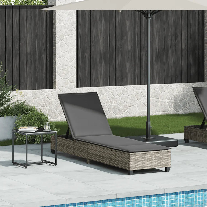 Sun Lounger with Cushions Grey 55x200x25.5cm Poly Rattan