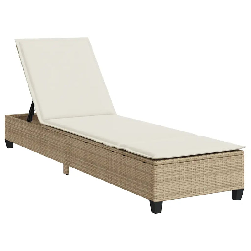 Sun Lounger with Cushions Beige 55x200x25.5cm Poly Rattan