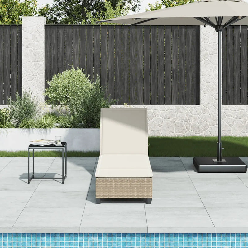 Sun Lounger with Cushions Beige 55x200x25.5cm Poly Rattan