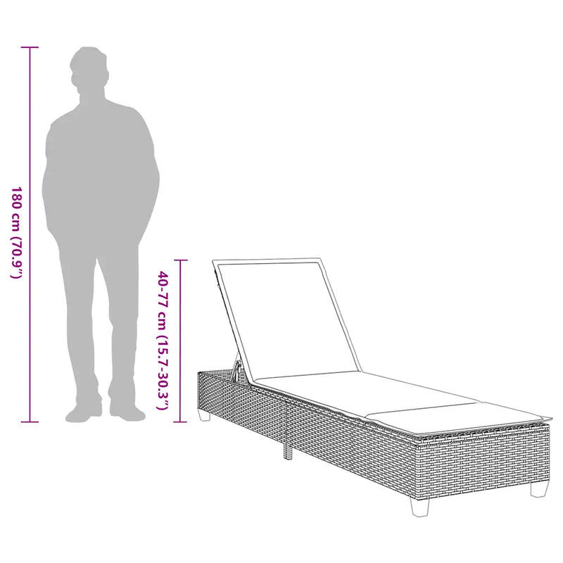 Sun Lounger with Cushions Beige 55x200x25.5cm Poly Rattan