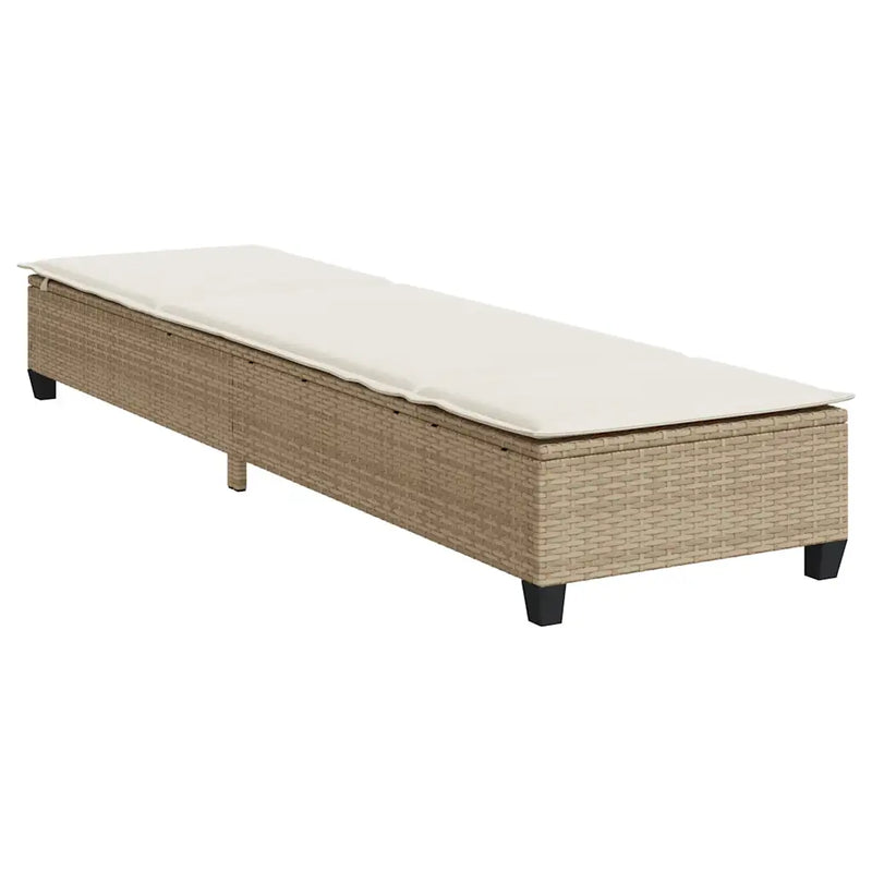Sun Lounger with Cushions Beige 55x200x25.5cm Poly Rattan