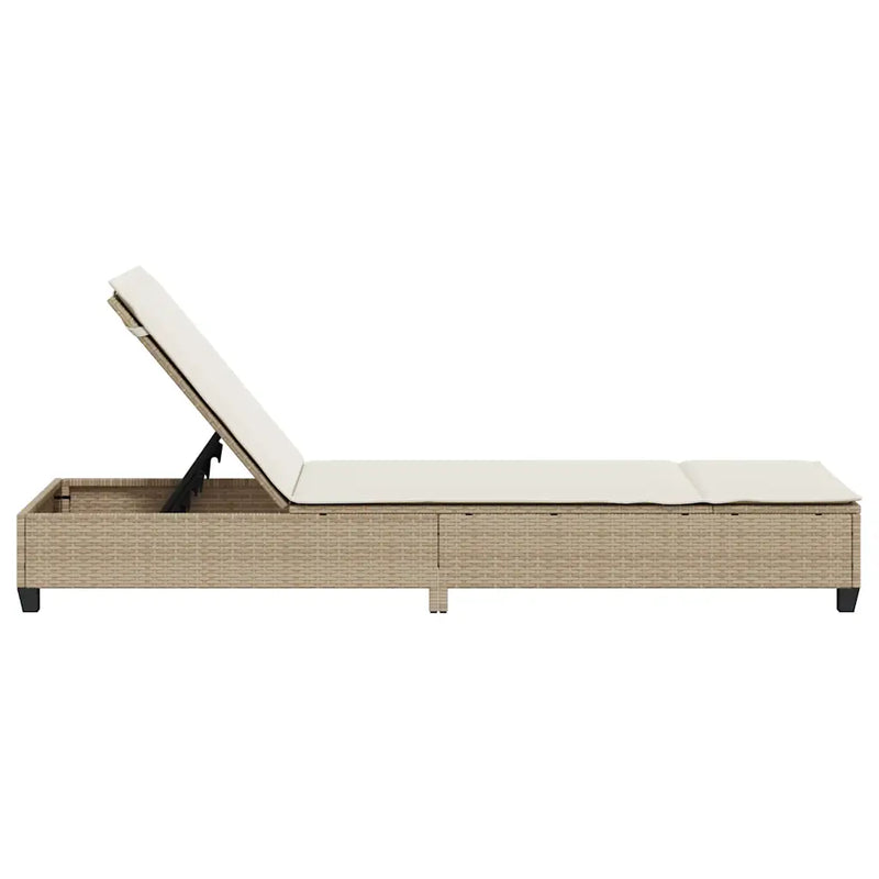 Sun Lounger with Cushions Beige 55x200x25.5cm Poly Rattan