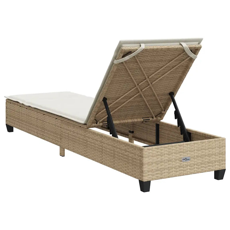 Sun Lounger with Cushions Beige 55x200x25.5cm Poly Rattan