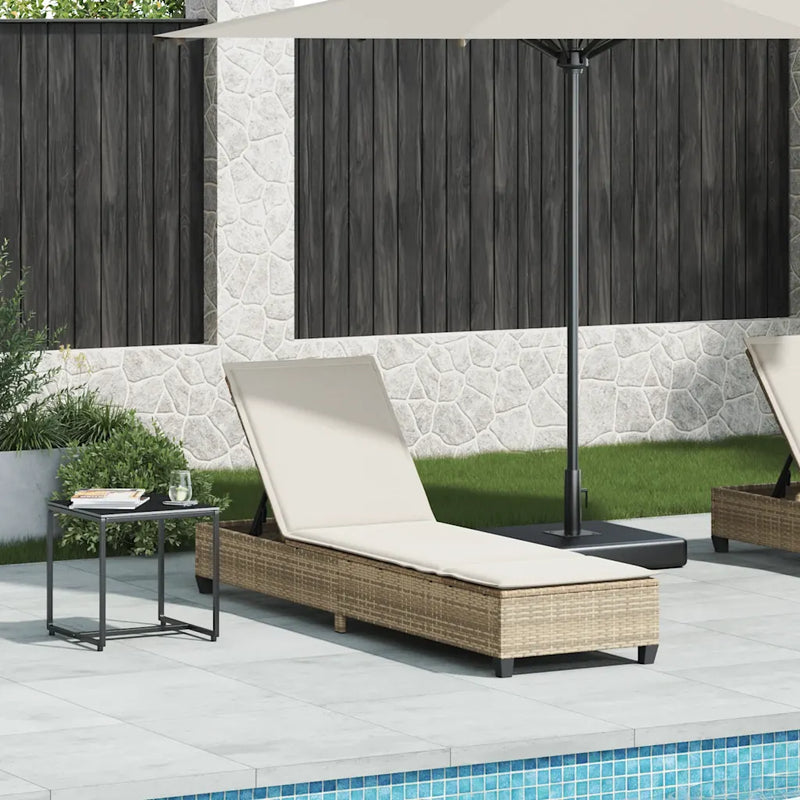 Sun Lounger with Cushions Beige 55x200x25.5cm Poly Rattan