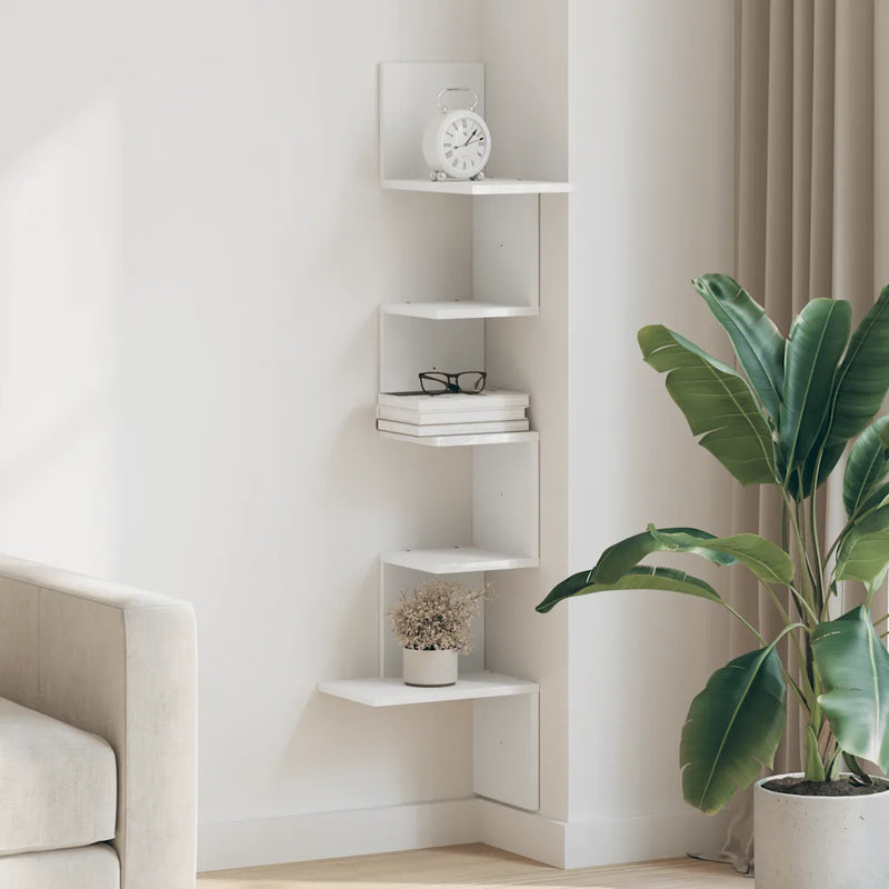 Wall Corner Shelf White 32x32x127.5 cm Engineered Wood