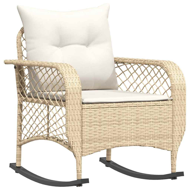vidaXL Garden Rocking Chair with Cushions Beige Poly Rattan