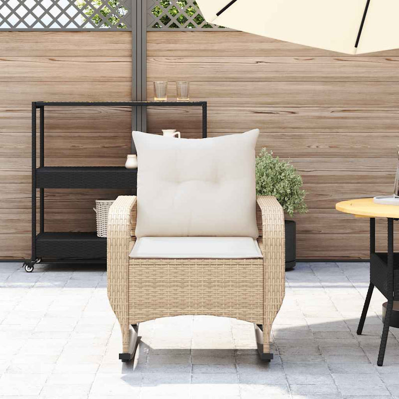 vidaXL Garden Rocking Chair with Cushions Beige Poly Rattan