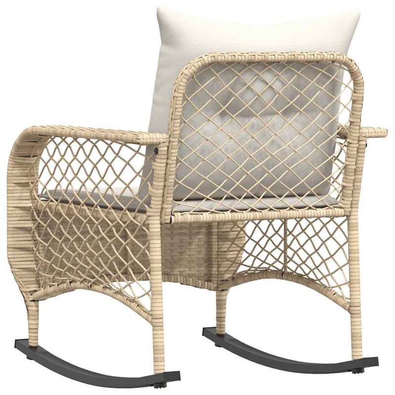 vidaXL Garden Rocking Chair with Cushions Beige Poly Rattan