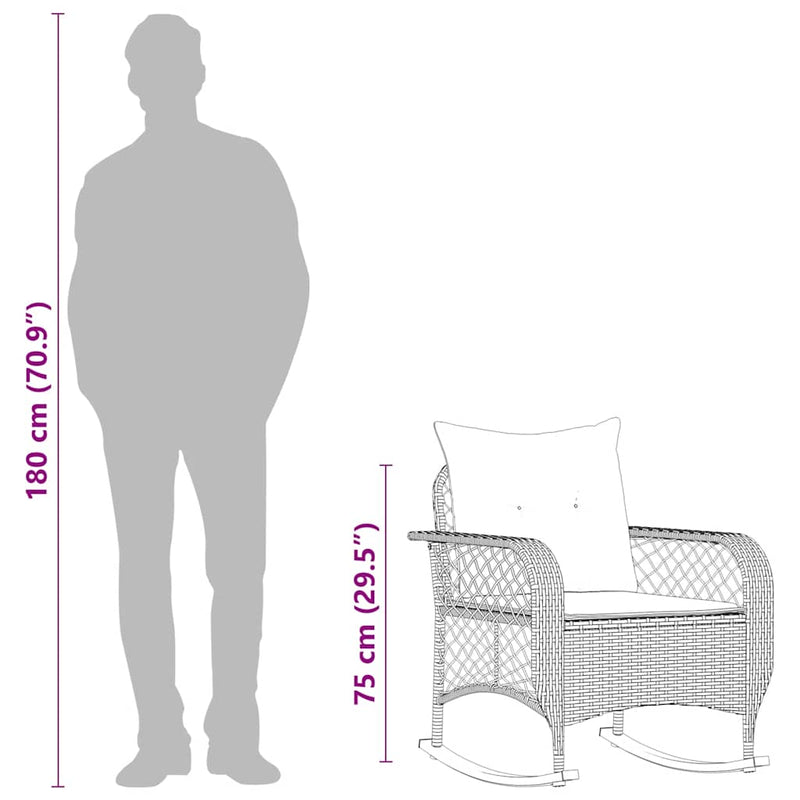vidaXL Garden Rocking Chair with Cushions Beige Poly Rattan